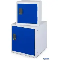 Ceha Büro- und Schließfachwürfel 45 x 45 cm mit Gestell in lichtgrau und Tür in enzianblau