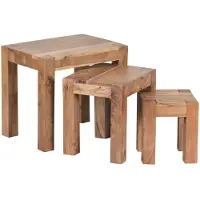 KADIMA DESIGN BEISTELLTISCH 3er Set Massivholz Platzsparend Landhausstil NAKO, Beige 50x36x45 cm