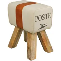 KADIMA DESIGN SITZHOCKER Retro Landhaus Holzbeine, Beige 40x30x47 cm