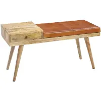 KADIMA DESIGN Retro-Stil Sitzbank: Stauraum, Ziegenleder-Bezug, 100x52x38 cm, Schublade, Anti-Rutsch-Noppen.