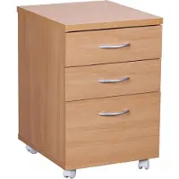 KADIMA DESIGN Moderner Büro Rollcontainer in Buche, 60 cm, mit 3 Schubladen, elegante Aluminiumgriffe, praktische Rollen für leichte Beweglichkeit