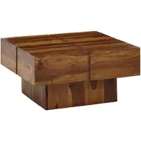 KADIMA DESIGN Couchtisch Sheesham Massivholz Quadrat, Modernes Rillenmuster. 58x58x30 cm |
