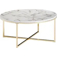 KADIMA DESIGN Stylischer Runder Sofatisch, Marmor-Optik, Goldfarbenes Gestell, 80 cm. Weiß, 80x80x35 cm |
