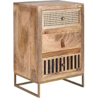 KADIMA DESIGN Industrial Nachttisch, Mango Massivholz/Rattan, 3 Schubladen | Gr.: onesize