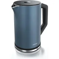 Arendo Wasserkocher 1,5 l 2200 W, Edelstahl, Doppelwand, Temperaturwahl 40 - 100°C mit Anzeige, blau matt
