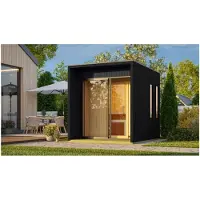 Karibu 73 mm Saunahaus Isidora inkl. Saunaofen mit eingebauter Steuerung 9 kW naturbelassen oder schwarz