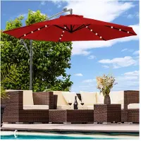 Swing&Harmonie Luxus Sonnenschirm mit LED Beleuchtung Ampelschirm 300 cm Garten Schirm Pavillon - rot