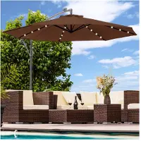 Swing&Harmonie Luxus Sonnenschirm mit LED Beleuchtung Ampelschirm 300 cm Garten Schirm Pavillon - braun