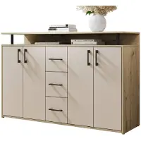 Die Möbelfundgrube Highboard 4 Türen 3 Schubladen Eiche Beige-Kaschmir 139 cm - DRIFT