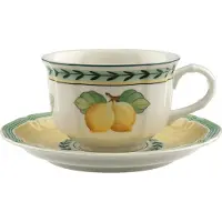 Villeroy & Boch Tasse "Teetasse mit Untertasse French Garden Fleurence 130 ml bunt", bunt, B:14,5cm H:8cm Ø:14,5cm, Porzellan, Trinkgefäße, Tasse, Spülmaschinengeeignet, Mikrowellenfest