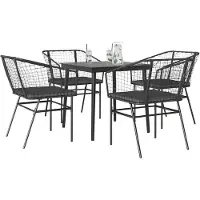 vidaXL 5-tlg. Garten-Essgruppe mit Kissen Schwarz Poly Rattan Glas