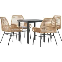 vidaXL 5-tlg. Garten-Essgruppe mit Kissen Braun Poly Rattan Glas