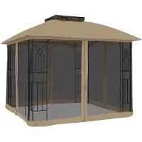 vidaXL Pavillon mit Doppeldach & Netzwänden Taupe 2,94x2,94 m Stahl