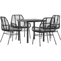 vidaXL 5-tlg. Garten-Essgruppe mit Kissen Schwarz Poly Rattan Glas