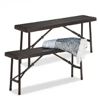 Relaxdays Bierbank 2er Set, faltbar, für Terrasse & Garten, Holzoptik, Kunststoff Campingbank HBT: 42x100x25 cm, braun