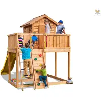 Fungoo , Spielturm "My Side Step On", teak, mit Rutsche, Kletterwand, Leiter und Holzdach