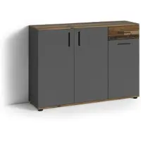 ByLiving Kommode Jakob, Breite 110 cm, Melamin anthrazit, Old Wood Optik, mit 3 Türen und 1 Schubkasten
