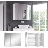 Vicco Badspiegelschrank Sola Weiß 100 x 79.8 cm mit 3 Türen, Model 40819