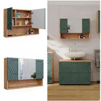 Vicco Badspiegelschrank Irma Grün/Goldkraft Eiche 80.1 x 55 cm, Model 42859