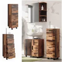 Vicco Midischrank Ilias Eiche rustikal 30 x 95 cm mit 5 Schubladen, Model 40486