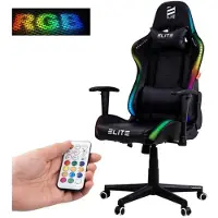 Elite Gaming Stuhl | Ergonomischer Bürostuhl - RGB-LED Schreibtischstuhl - PC Gamer Racing Stuhl - Gaming-Stuhl - Gamer Sessel - Kopfstütze (Schwarz)