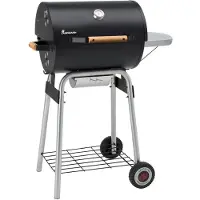 Landmann Holzkohlegrillwagen Black Taurus 440 Temperaturanzeige im Deckel Grillrost Emailliert 2-teilig Warmhalterost Höhenverstellbar Seitentisch