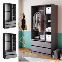 Vicco Kleiderschrank Elmo Anthrazit 100 x 200 cm mit 2 Schubladen, Model 49516