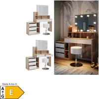 Vicco Schminktisch Anja Weiß/Sonoma 139.8 cm mit LED Beleuchtung und Hocker, Model 41331