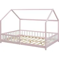 En.casa Hausbett ‘Hesel’ für Kinder mit Rausfallschutz Lattenrost 140 x 200 cm Rosa