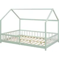 En.casa Hausbett ‘Hesel’ für Kinder mit Rausfallschutz Lattenrost 120 x 200 cm Mintgrün