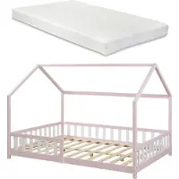 En.casa Hausbett ‘Hesel’ für Kinder mit Matratze Rausfallschutz Lattenrost 120 x 200 cm Rosa