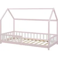 En.casa Hausbett ‘Hesel’ für Kinder mit Rausfallschutz Lattenrost 90 x 200 cm Rosa