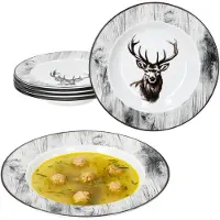 MamboCat 6er Set Alois Suppenteller 180ml Porzellan 6 Personen tiefe Teller Pasta Hirsch