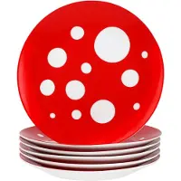 MamboCat Pula rot 6er Set Kuchenteller Porzellan 6 Pers Dessert Frühstücks-Teller Punkte