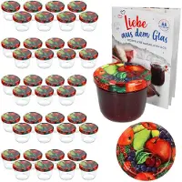 MamboCat 40er Set Sturzglas 230 ml mit Obst Dekor Deckel inkl. Diamant Gelierzauber Rezeptheft****Vorpackplatz: Reihe Y ///Platz 2