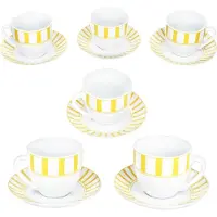 MamboCat Split gelb Kaffeetassen mit Untertassen für 6 Personen Porzellan Streifen Tee
