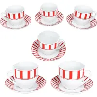 MamboCat Split rot Kaffeetassen mit Untertassen für 6 Personen Porzellan Streifen Tee