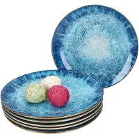 MamboCat Marina 6er Set Speiseteller Ø27cm Porzellan Platte groß blaue Essteller maritim