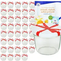 MamboCat 40er Set Sturzglas 230 ml mit Schleifendekor Deckel inkl. Diamant Gelierzauber Rezeptheft