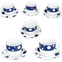 MamboCat Pula blau Kaffeetassen mit Untertassen für 6 Personen Porzellan Punkte Tee