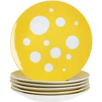 MamboCat 6er Set Pula gelb Kuchenteller Porzellan 6 Pers Dessert Frühstücks-Teller Punkte
