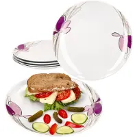 MamboCat 6x Viola Speiseteller Ø27,2cm Porzellan 6 Personen große Platte Essteller Blumen