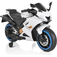 Moni Kinder Elektromotorrad Motocross MP3-Funktion Bluetooth Stützräder Lichter weiß