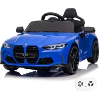 Vrooomy BMW M4 Competition Kinder Elektroauto 12V (1–5 Jahre) – Offiziell Lizenziert, mit Fernbedienung, EVA-Reifen, Bluetooth & Ledersitz – Kinder Elektrofahrzeug – Blau