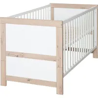 Roba Babybett Malo 70 x 140 cm - Mitwachsendes Gitterbett - Höhenverstellbar - Umbaubar zum Juniorbett - Holz weiß lackiert / Nachbildung Artisan Eiche