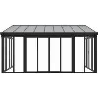 Juskys Wintergarten 15 m² - mit kristallklaren Wänden, Doppel-Schiebetüren & UV-Schutz – wasserdicht & winterfeste Überdachung aus Aluminium - Grau