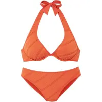 s.Oliver Bügel-Bikini "Naila", Damen, Gr. 36, Cup B, orange, Microfaser, Polyamid, Strukturmuster, Bikini-Sets Bügel-Bikini, mit Struktur