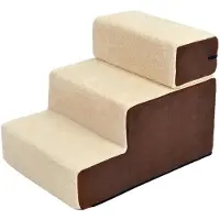 PawHut Hundetreppe 3 Stufen Katzentreppe Haustier Treppe Haustier Plüsch beige D06-004