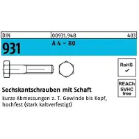 Industrial Quality Supplies Sechskantschraube DIN 931 m.Schaft M 12 x 55 A 4 - 80