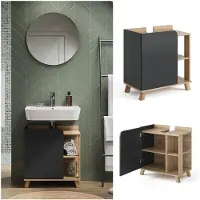 Vicco Waschbeckenunterschrank Karen Sonoma/Anthrazit 60 x 65 cm mit Tür und offenen Fächern, Model 47278